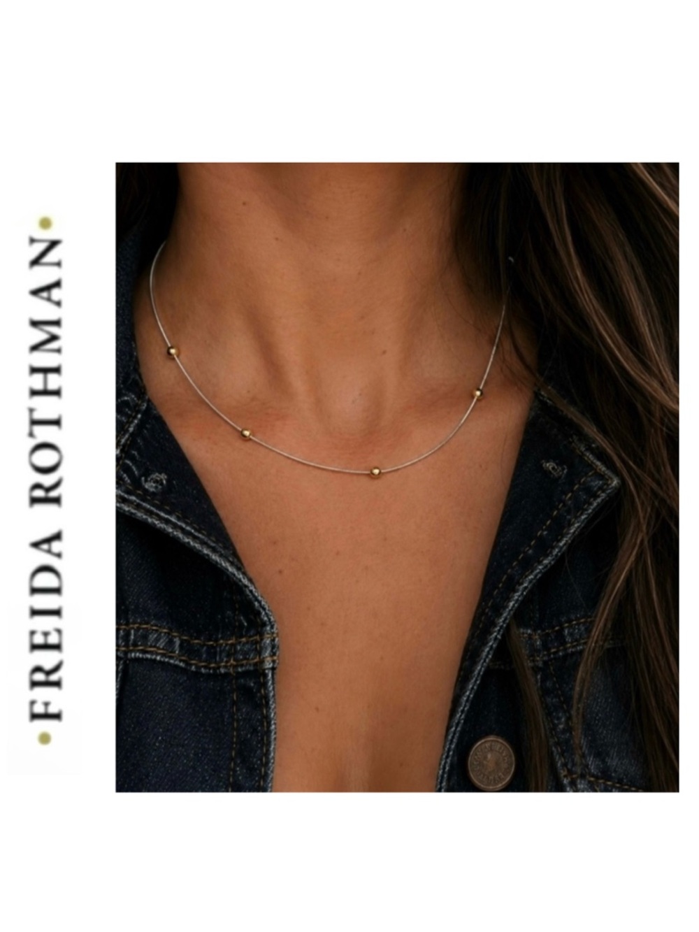 Freida Rothman Vault 925 Sterling Silver Two-Tone Beaded Necklace